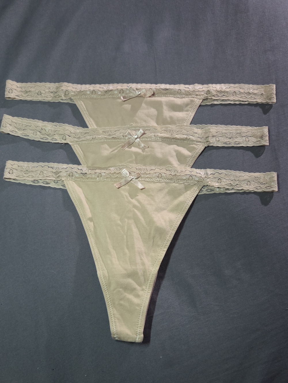NWOT- Pact Organic- Lace-Trim Thong in Nude (3pck)